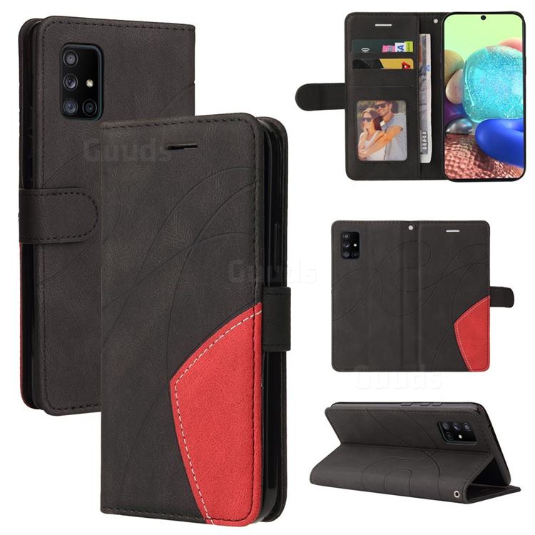 Luxury Two-color Stitching Leather Wallet Case Cover for Samsung Galaxy A71 5G - Black