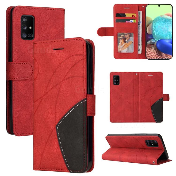 Luxury Two-color Stitching Leather Wallet Case Cover for Samsung Galaxy A71 5G - Red