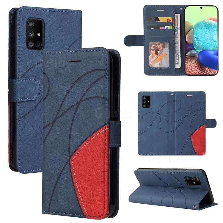 Luxury Two-color Stitching Leather Wallet Case Cover for Samsung Galaxy A71 5G - Blue