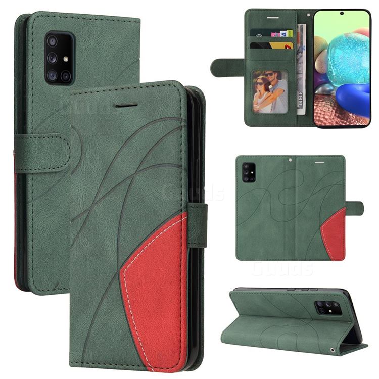 Luxury Two-color Stitching Leather Wallet Case Cover for Samsung Galaxy A71 5G - Green