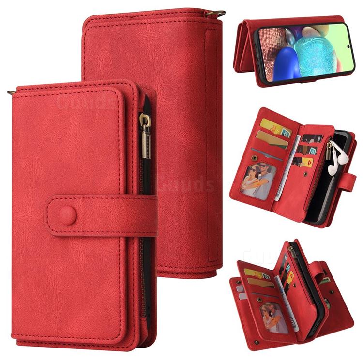Luxury Multi-functional Zipper Wallet Leather Phone Case Cover for Samsung Galaxy A71 5G - Red