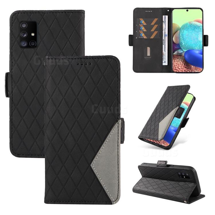 Grid Pattern Splicing Protective Wallet Case Cover for Samsung Galaxy A71 5G - Black