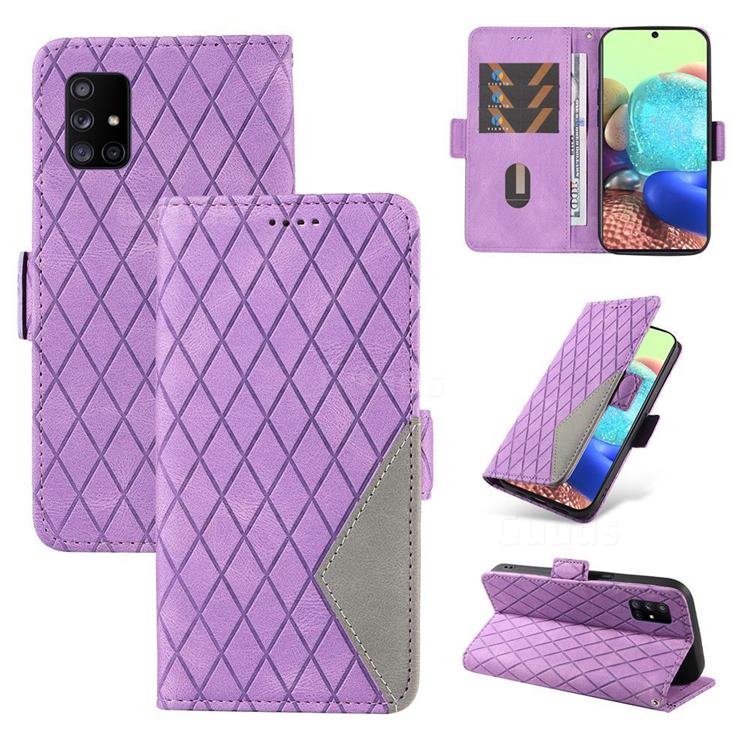 Grid Pattern Splicing Protective Wallet Case Cover for Samsung Galaxy A71 5G - Purple