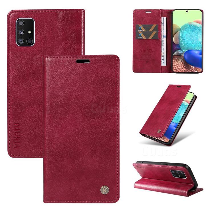 YIKATU Litchi Card Magnetic Automatic Suction Leather Flip Cover for Samsung Galaxy A71 5G - Wine Red