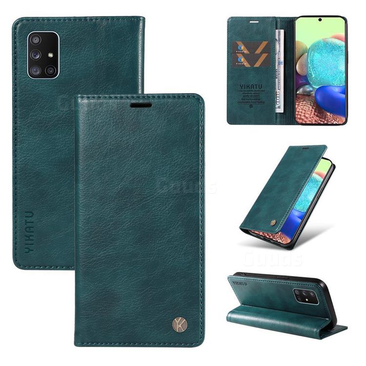 YIKATU Litchi Card Magnetic Automatic Suction Leather Flip Cover for Samsung Galaxy A71 5G - Dark Blue