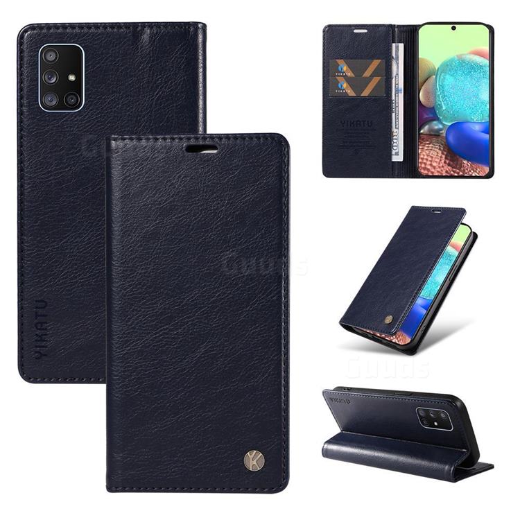 YIKATU Litchi Card Magnetic Automatic Suction Leather Flip Cover for Samsung Galaxy A71 5G - Navy Blue