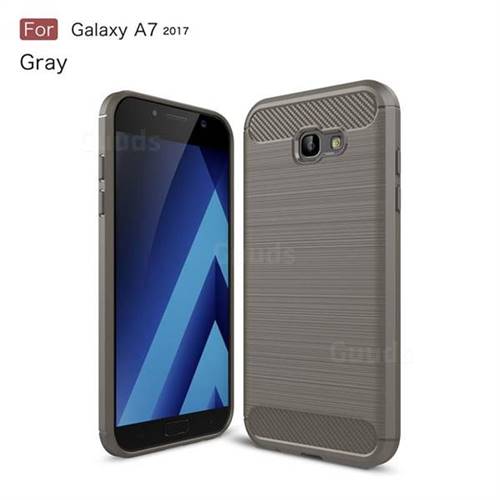 Luxury Carbon Fiber Brushed Wire Drawing Silicone TPU Back Cover for Samsung Galaxy A7 2017 A720 (Gray)