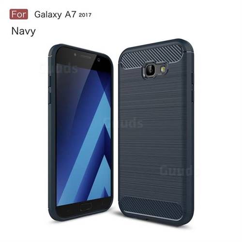 Luxury Carbon Fiber Brushed Wire Drawing Silicone TPU Back Cover for Samsung Galaxy A7 2017 A720 (Navy)
