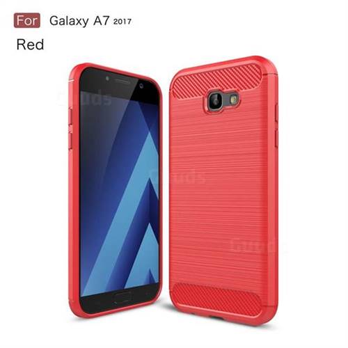 Luxury Carbon Fiber Brushed Wire Drawing Silicone TPU Back Cover for Samsung Galaxy A7 2017 A720 (Red)