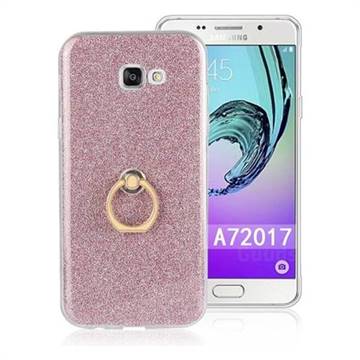 Luxury Soft TPU Glitter Back Ring Cover with 360 Rotate Finger Holder Buckle for Samsung Galaxy A7 2017 A720 - Pink
