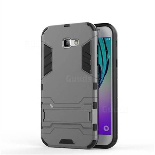 Armor Premium Tactical Grip Kickstand Shockproof Dual Layer Rugged Hard Cover for Samsung Galaxy A7 2017 A720 - Gray