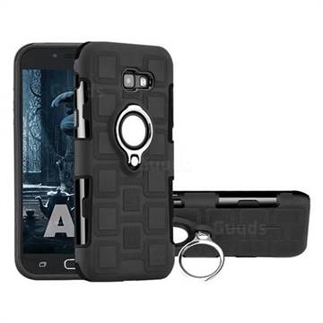 Ice Cube Shockproof PC + Silicon Invisible Ring Holder Phone Case for Samsung Galaxy A7 2017 A720 - Black
