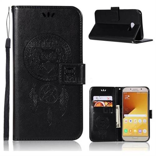Intricate Embossing Owl Campanula Leather Wallet Case for Samsung Galaxy A7 2017 A720 - Black