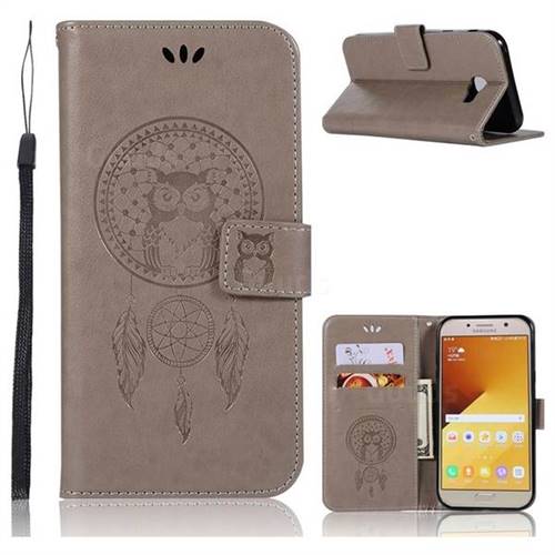 Intricate Embossing Owl Campanula Leather Wallet Case for Samsung Galaxy A7 2017 A720 - Grey