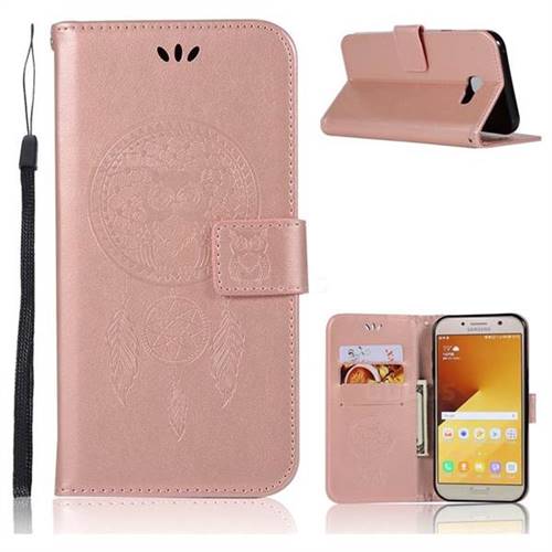 Intricate Embossing Owl Campanula Leather Wallet Case for Samsung Galaxy A7 2017 A720 - Rose Gold