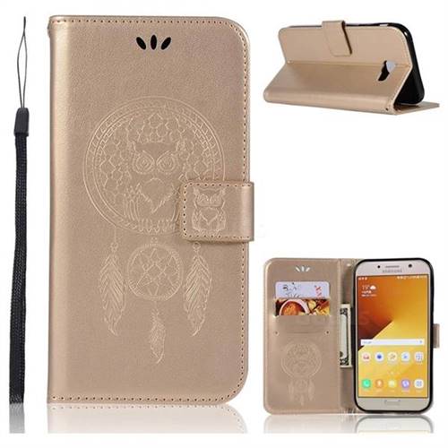 Intricate Embossing Owl Campanula Leather Wallet Case for Samsung Galaxy A7 2017 A720 - Champagne