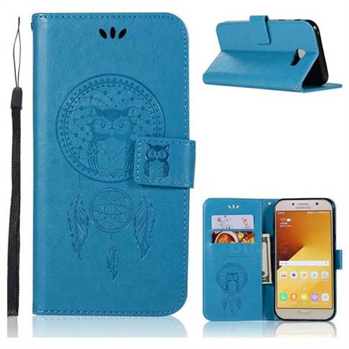 Intricate Embossing Owl Campanula Leather Wallet Case for Samsung Galaxy A7 2017 A720 - Blue