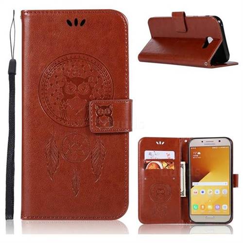 Intricate Embossing Owl Campanula Leather Wallet Case for Samsung Galaxy A7 2017 A720 - Brown