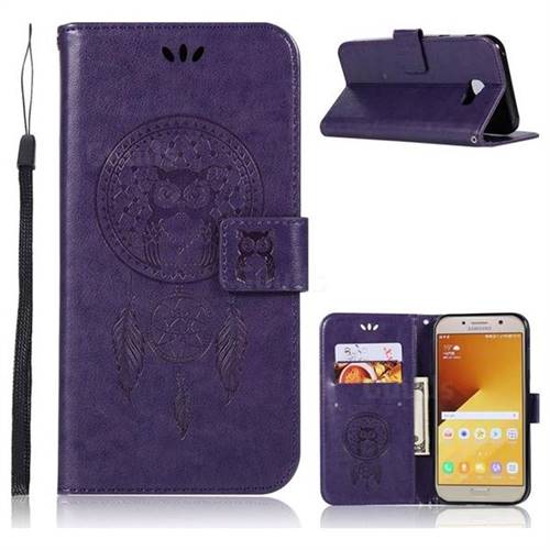 Intricate Embossing Owl Campanula Leather Wallet Case for Samsung Galaxy A7 2017 A720 - Purple