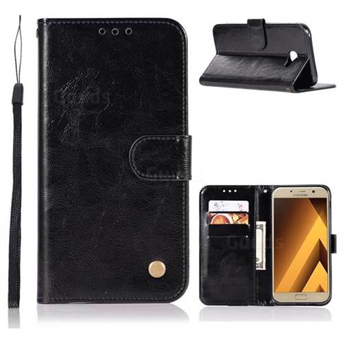 Luxury Retro Leather Wallet Case for Samsung Galaxy A7 2017 A720 - Black