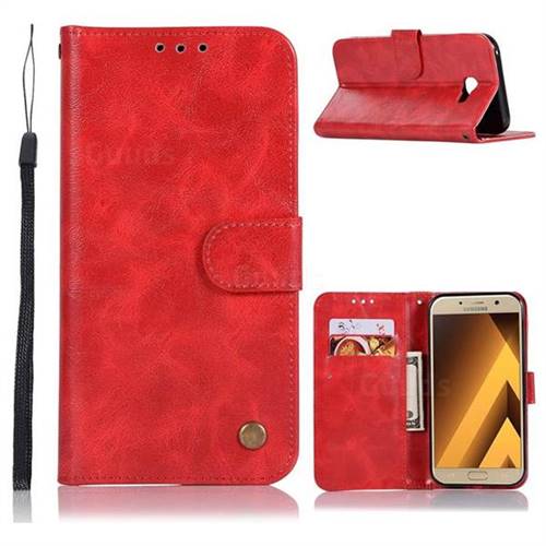 Luxury Retro Leather Wallet Case for Samsung Galaxy A7 2017 A720 - Red
