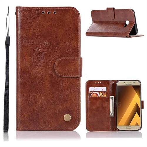 Luxury Retro Leather Wallet Case for Samsung Galaxy A7 2017 A720 - Brown