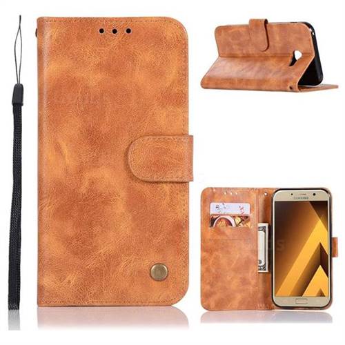 Luxury Retro Leather Wallet Case for Samsung Galaxy A7 2017 A720 - Golden