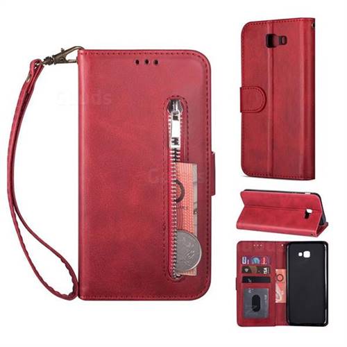 Retro Calfskin Zipper Leather Wallet Case Cover for Samsung Galaxy A7 2017 A720 - Red