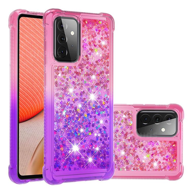 Rainbow Gradient Liquid Glitter Quicksand Sequins Phone Case for Samsung Galaxy A72 5G - Pink Purple