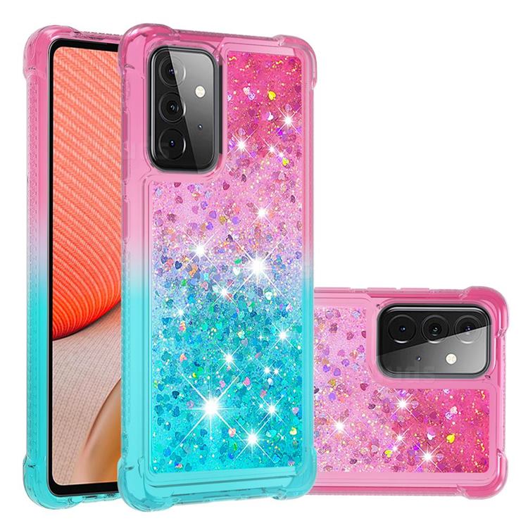 Rainbow Gradient Liquid Glitter Quicksand Sequins Phone Case for Samsung Galaxy A72 5G - Pink Blue