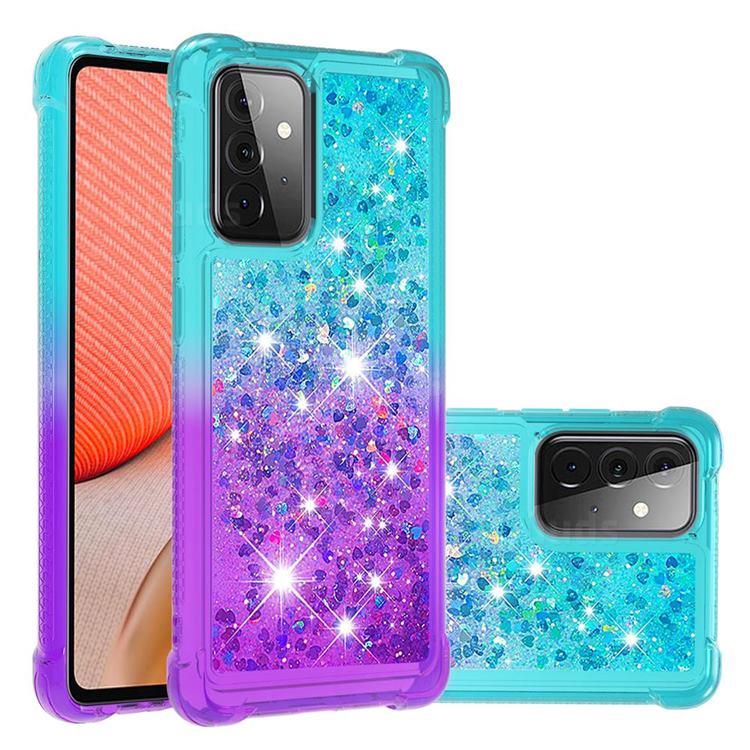 Rainbow Gradient Liquid Glitter Quicksand Sequins Phone Case for Samsung Galaxy A72 5G - Blue Purple