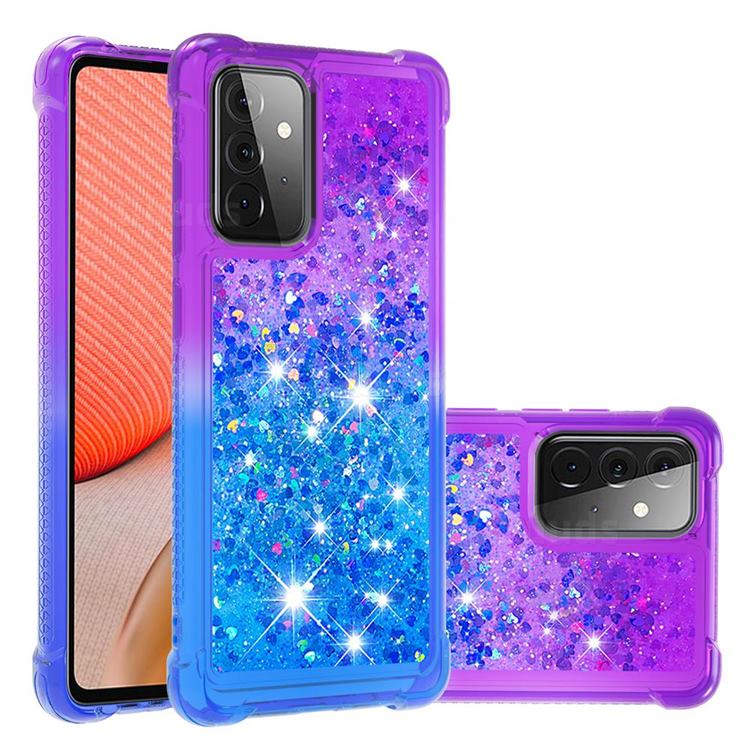 Rainbow Gradient Liquid Glitter Quicksand Sequins Phone Case for Samsung Galaxy A72 5G - Purple Blue