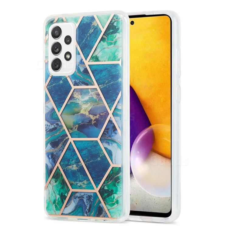 Blue Green Marble Pattern Galvanized Electroplating Protective Case Cover for Samsung Galaxy A72 (4G, 5G)