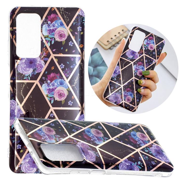 Black Flower Painted Marble Electroplating Protective Case for Samsung Galaxy A72 (4G, 5G)