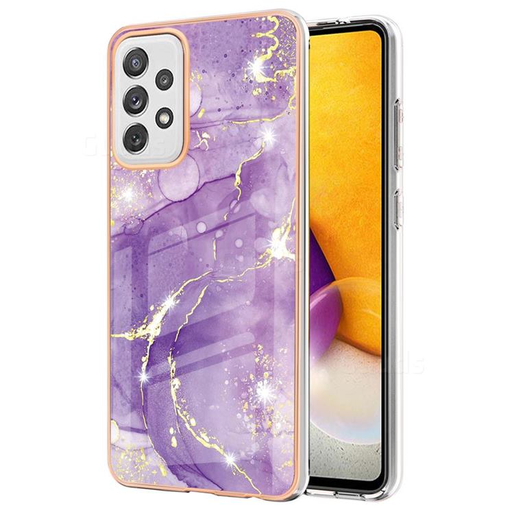 Fashion Purple Electroplated Gold Frame 2.0 Thickness Plating Marble IMD Soft Back Cover for Samsung Galaxy A72 (4G, 5G)