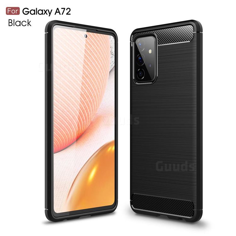 Luxury Carbon Fiber Brushed Wire Drawing Silicone TPU Back Cover for Samsung Galaxy A72 5G - Black