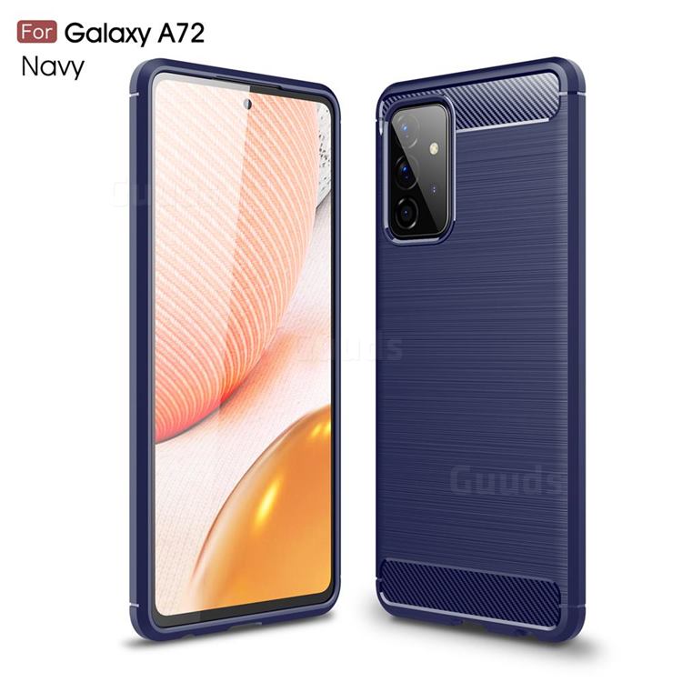 Luxury Carbon Fiber Brushed Wire Drawing Silicone TPU Back Cover for Samsung Galaxy A72 5G - Navy
