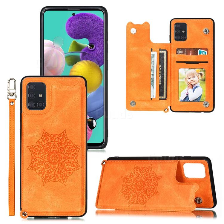 Luxury Mandala Multi-function Magnetic Card Slots Stand Leather Back Cover for Samsung Galaxy A72 5G - Yellow