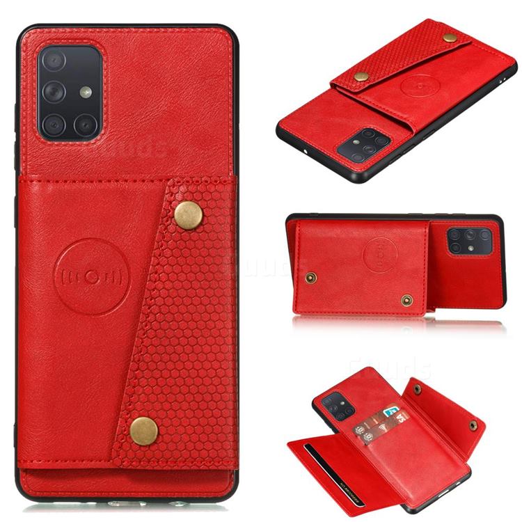 Retro Multifunction Card Slots Stand Leather Coated Phone Back Cover for Samsung Galaxy A72 5G - Red