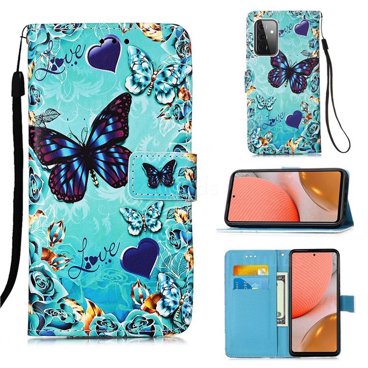 Love Butterfly Matte Leather Wallet Phone Case for Samsung Galaxy A72 5G