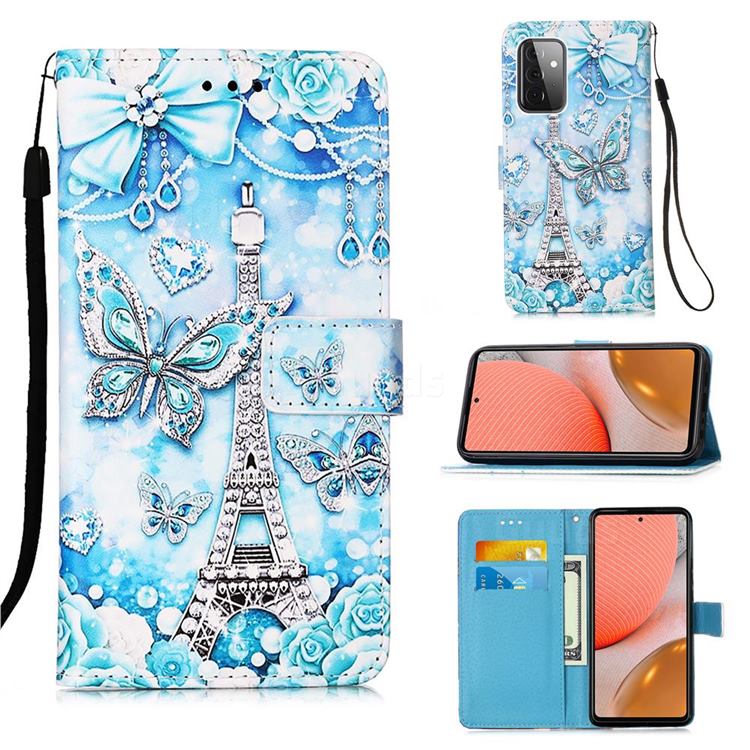 Tower Butterfly Matte Leather Wallet Phone Case for Samsung Galaxy A72 5G