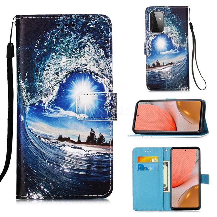 Waves and Sun Matte Leather Wallet Phone Case for Samsung Galaxy A72 5G