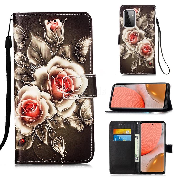 Black Rose Matte Leather Wallet Phone Case for Samsung Galaxy A72 5G