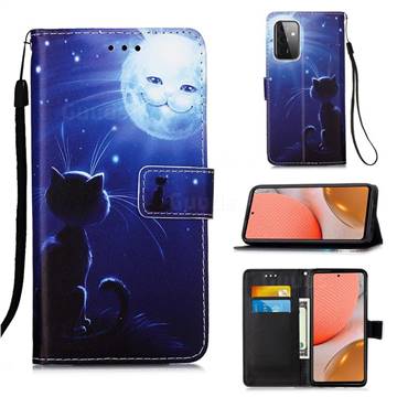 Cat and Moon Matte Leather Wallet Phone Case for Samsung Galaxy A72 5G