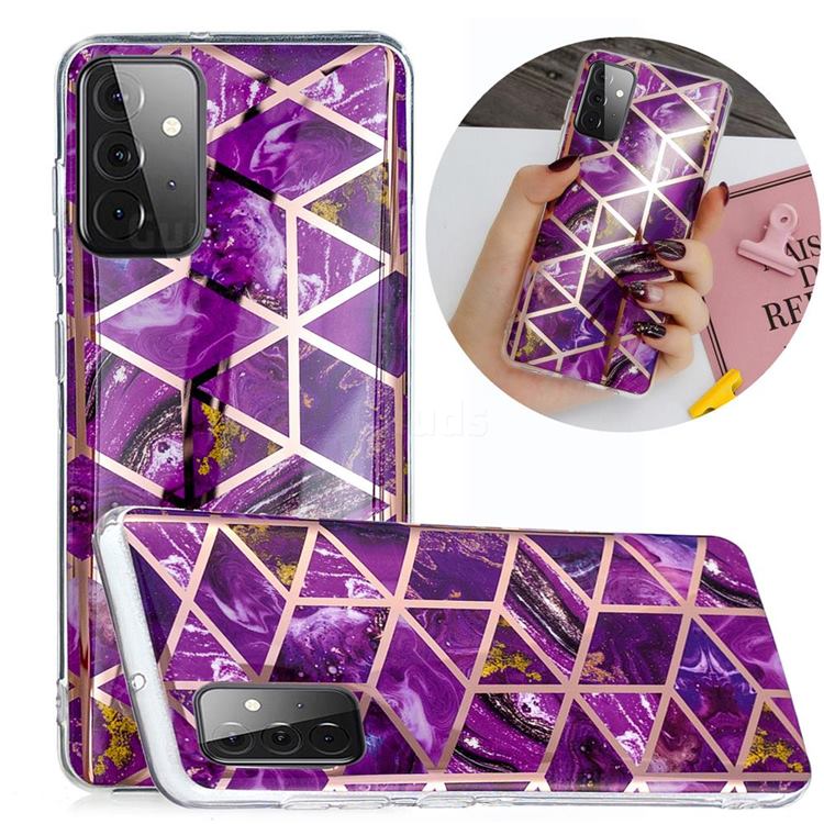 Purple Rhombus Galvanized Rose Gold Marble Phone Back Cover for Samsung Galaxy A72 5G