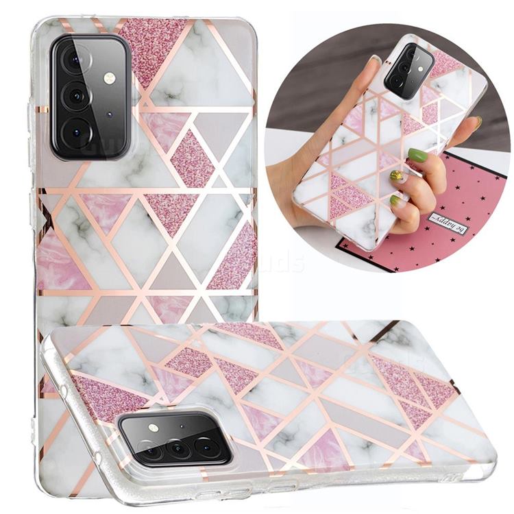 Pink Rhombus Galvanized Rose Gold Marble Phone Back Cover for Samsung Galaxy A72 5G