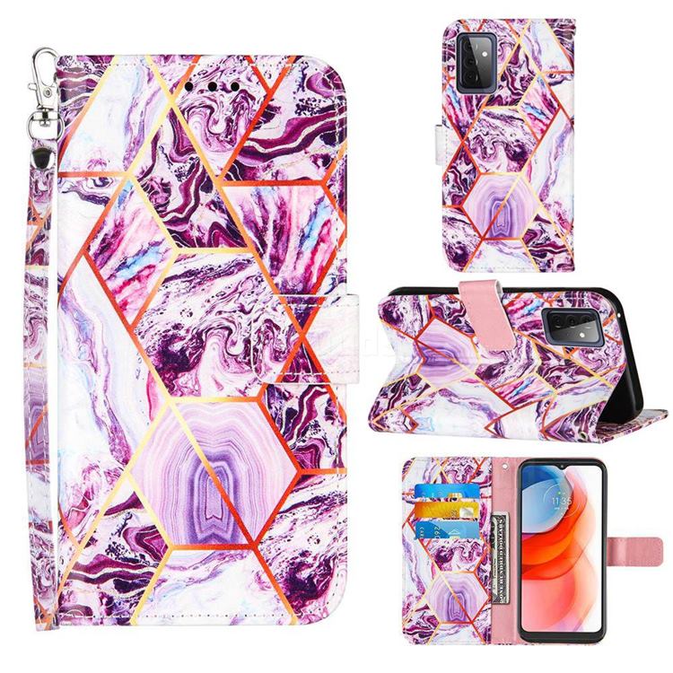 Dream Purple Stitching Color Marble Leather Wallet Case for Samsung Galaxy A72 5G