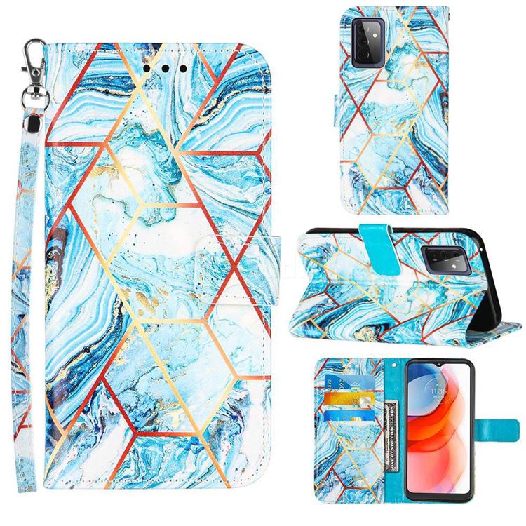 Lake Blue Stitching Color Marble Leather Wallet Case for Samsung Galaxy A72 5G