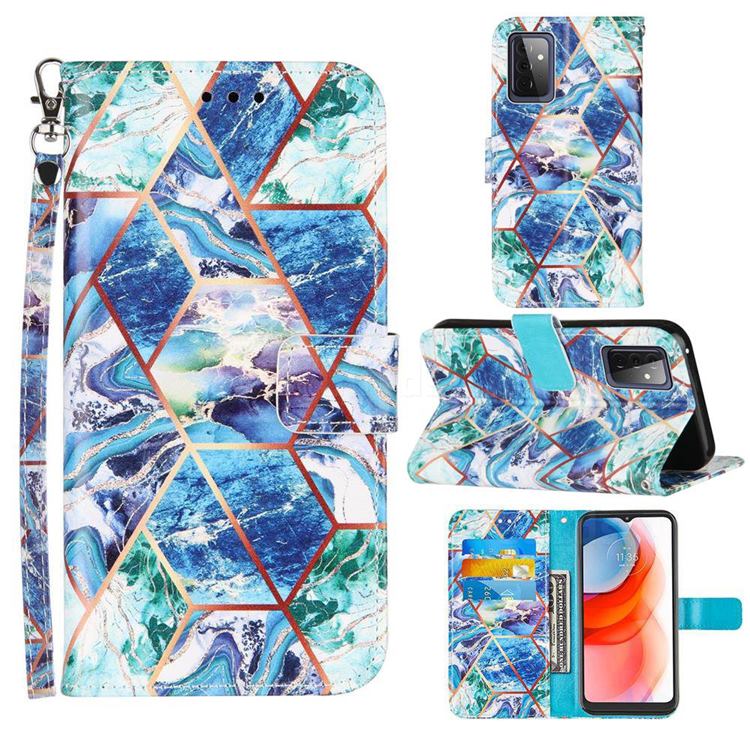 Green and Blue Stitching Color Marble Leather Wallet Case for Samsung Galaxy A72 5G