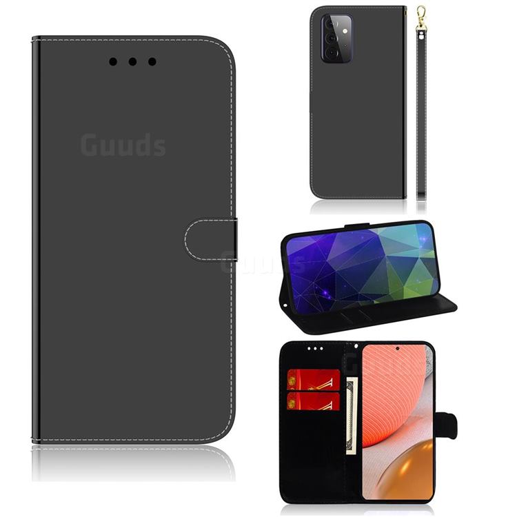 Shining Mirror Like Surface Leather Wallet Case for Samsung Galaxy A72 (4G, 5G) - Black